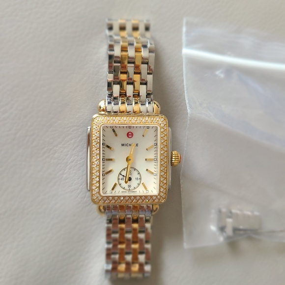 MICHELE Deco 16 Two Tone Diamond Gold and Silver Ladies Watch MWW06V000023 - Picture 1 of 6